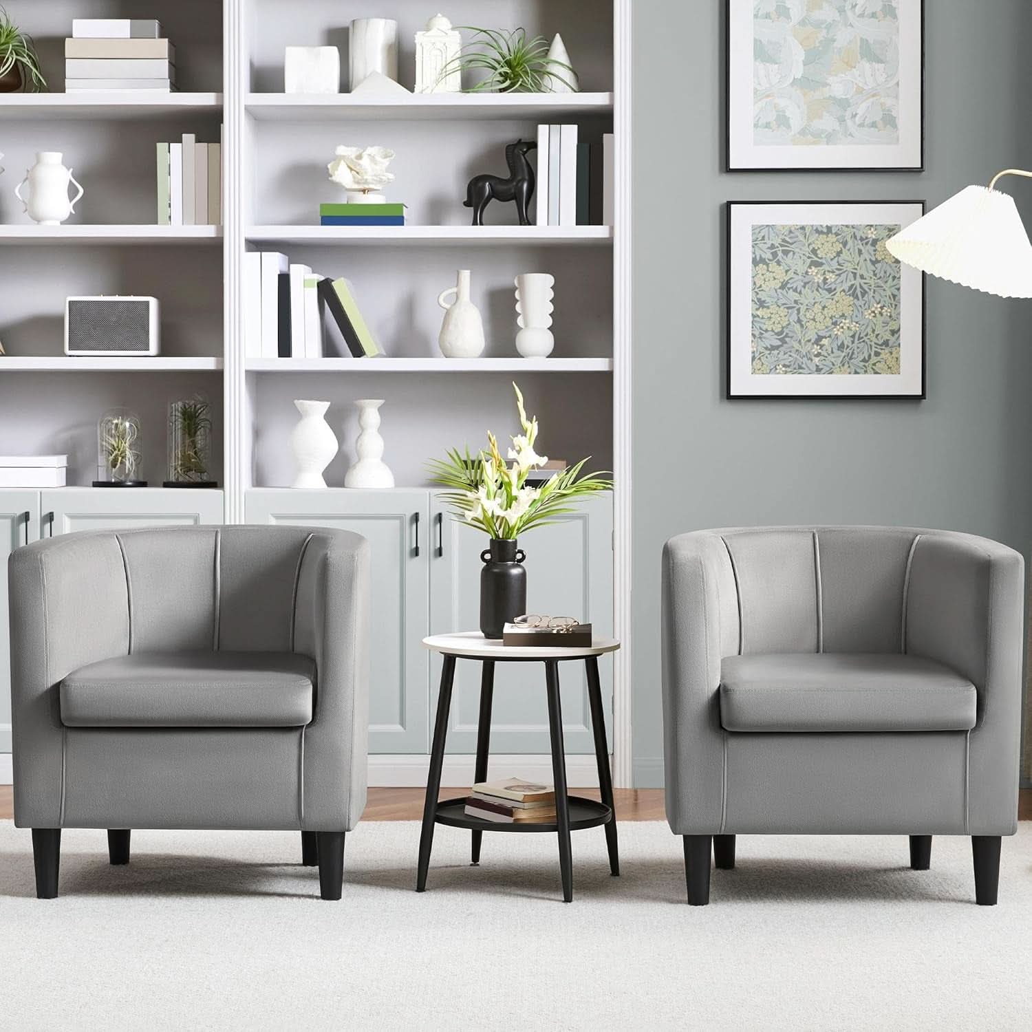 Gray Velvet Barrel Accent Chairs Set of 2 18.5x19.7in Seats-1