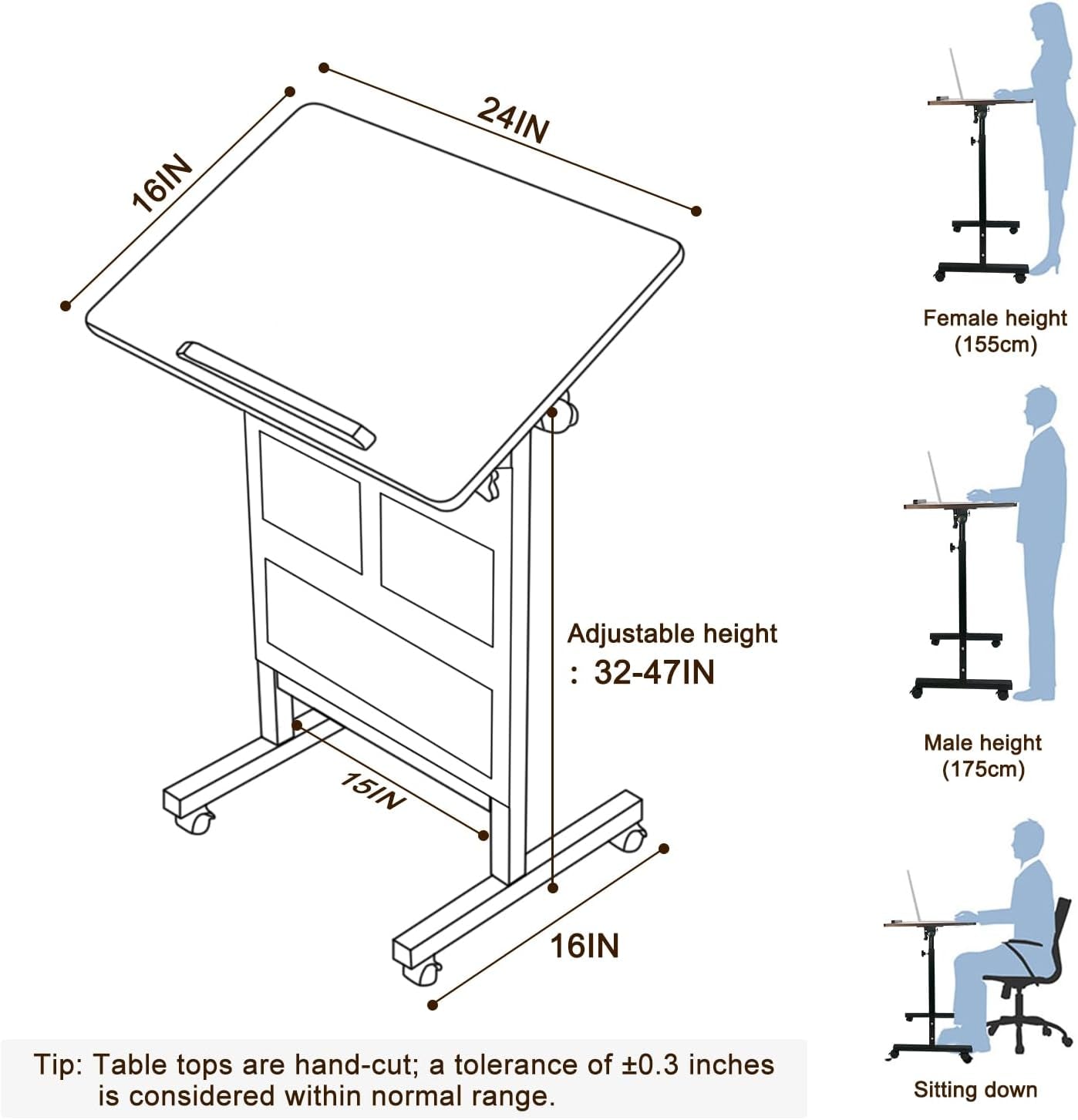 Height Adjustable Standing Desk 16x24 Inches Brown-4