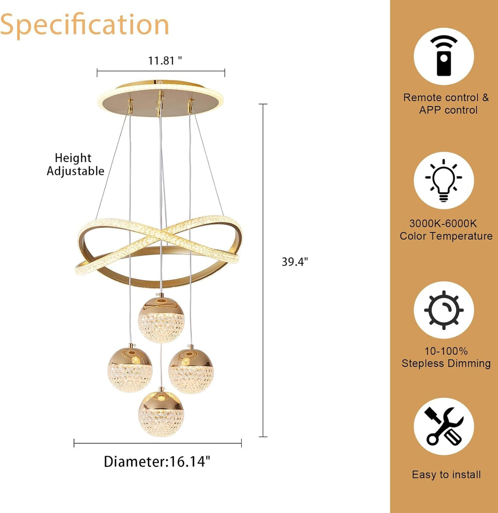 Gold Chandeliers Pendant Light Dimmable Three Color-2
