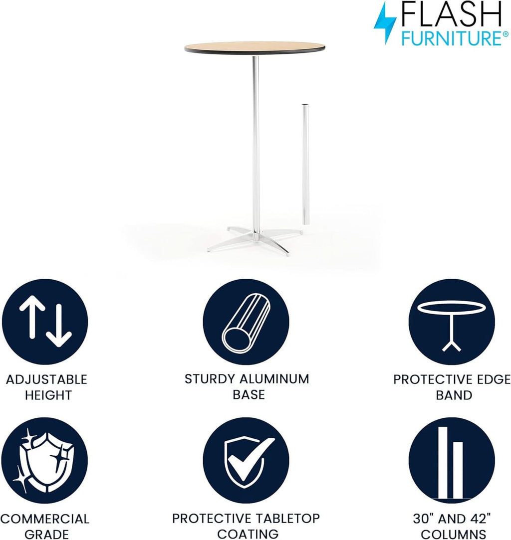 Natural Birch Wood Round Cocktail Table Adjustable-3