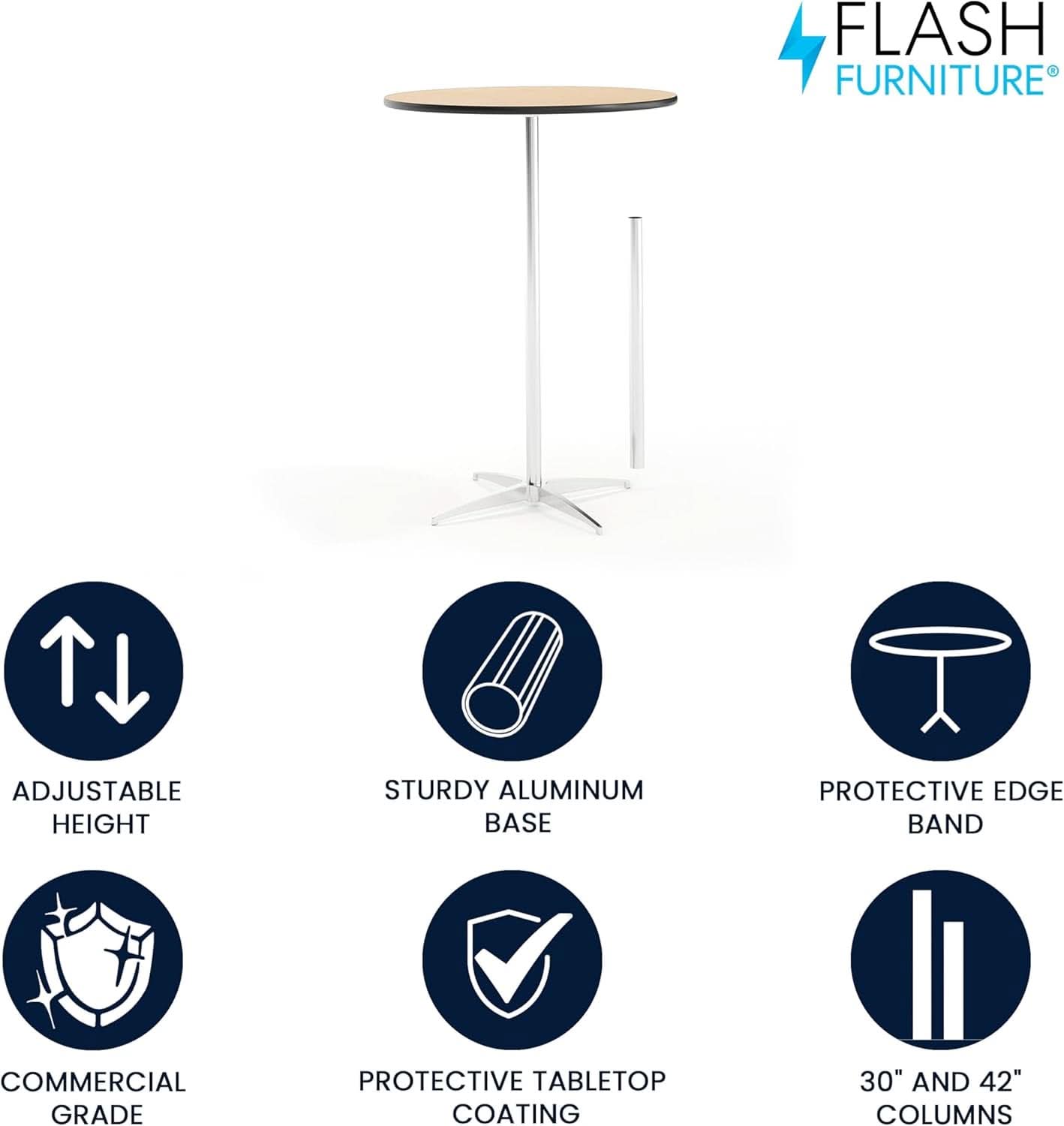 Natural Birch Wood Round Cocktail Table Adjustable-3