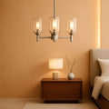 3 Light Brushed Nickel Chandelier With Clear Glass Shades For Dining Room And Entryway-0
