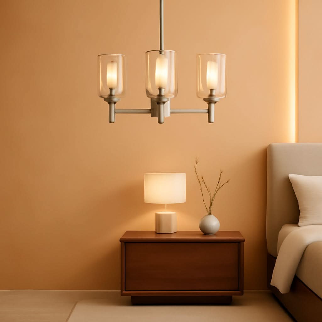 3 Light Brushed Nickel Chandelier With Clear Glass Shades For Dining Room And Entryway-0