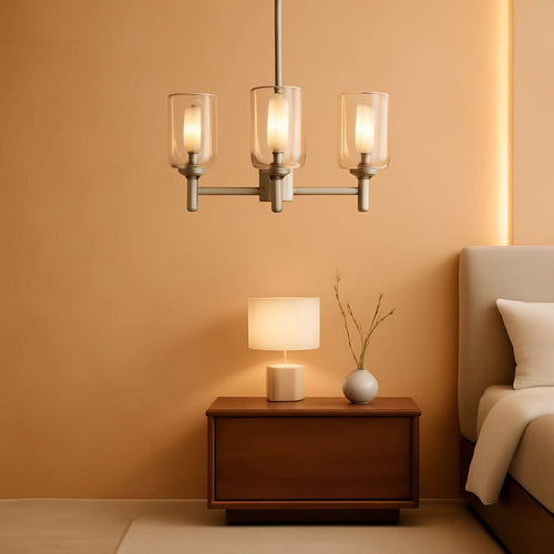 3 Light Brushed Nickel Chandelier With Clear Glass Shades For Dining Room And Entryway-0