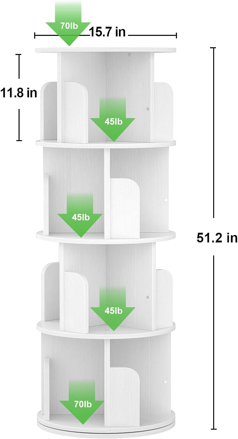 Rotating Corner Bookshelf 360 Degree White Storage-2