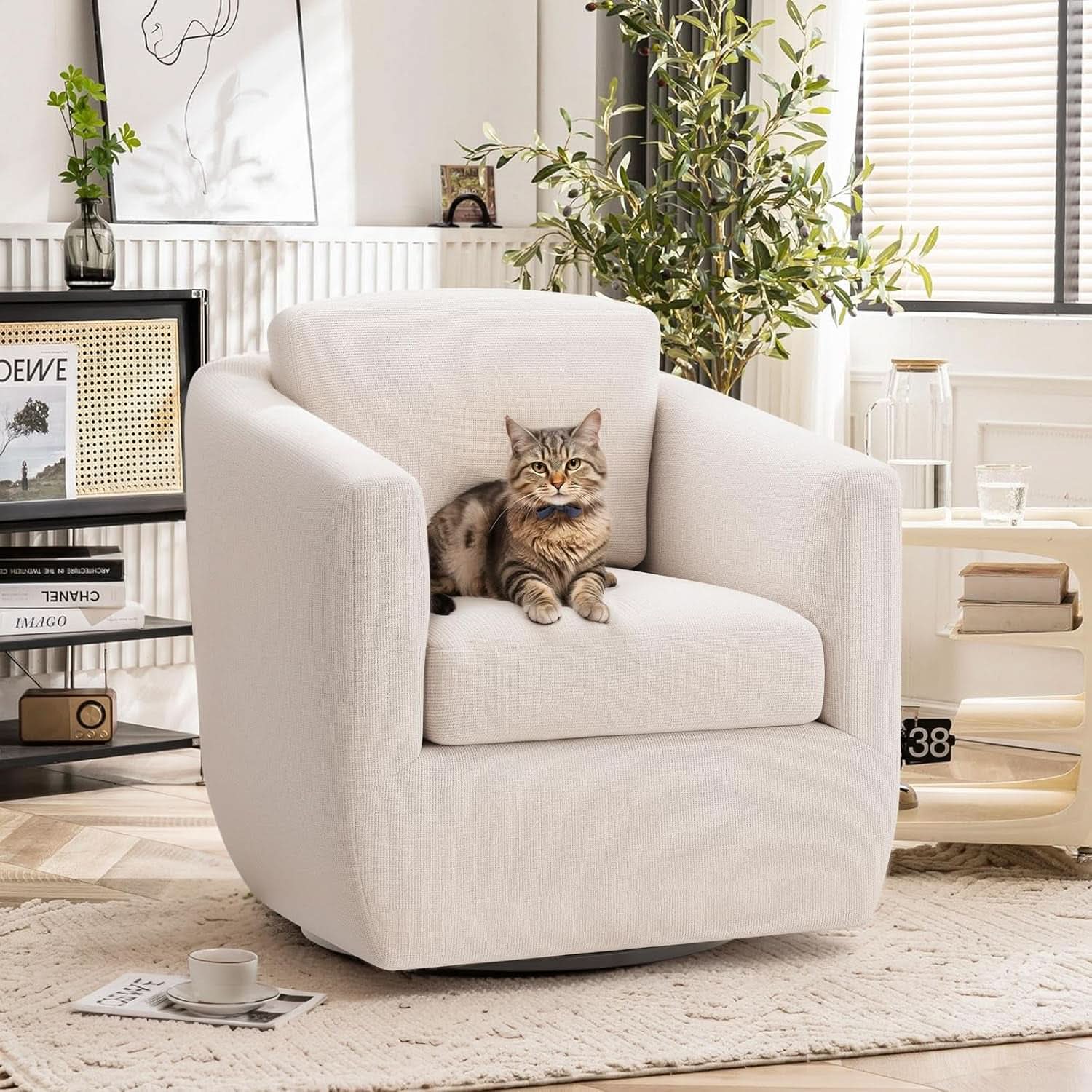 Beige 360 Degrees Swivel Armchairs Fully Assembled-2