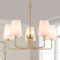 Five Light Gilded Farmhouse Chandelier With White Shades-0