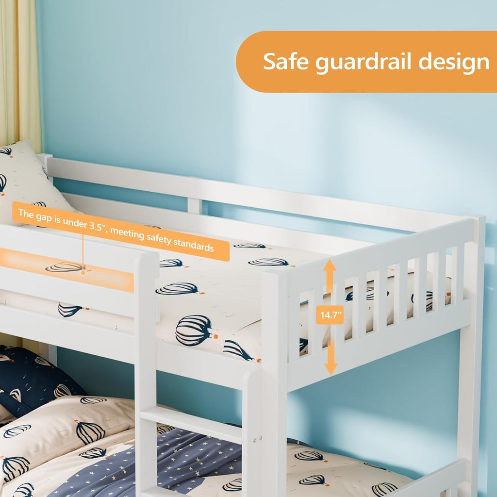 Low Profile White Solid Wood Twin Over Bunk Bed Guardrails-4