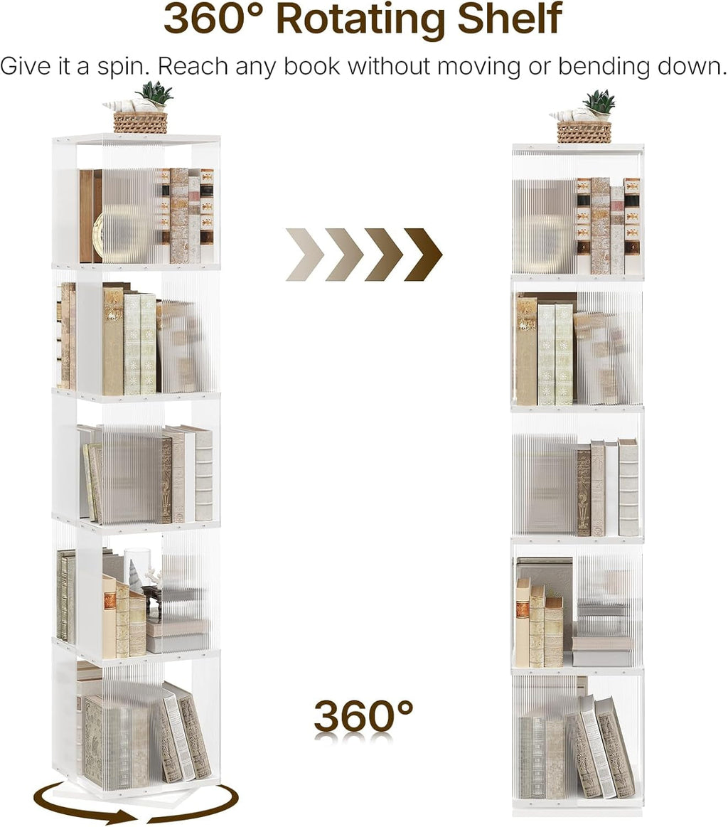 5-Tier Rotating Bookshelf With Clear Acrylic Panels-3
