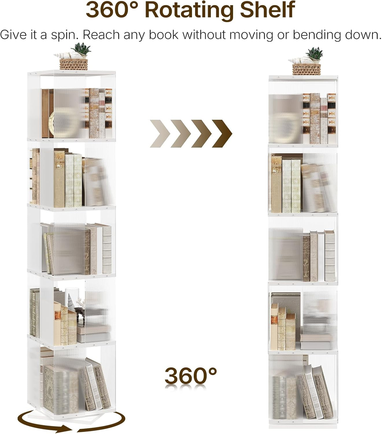 5-Tier Rotating Bookshelf With Clear Acrylic Panels-3