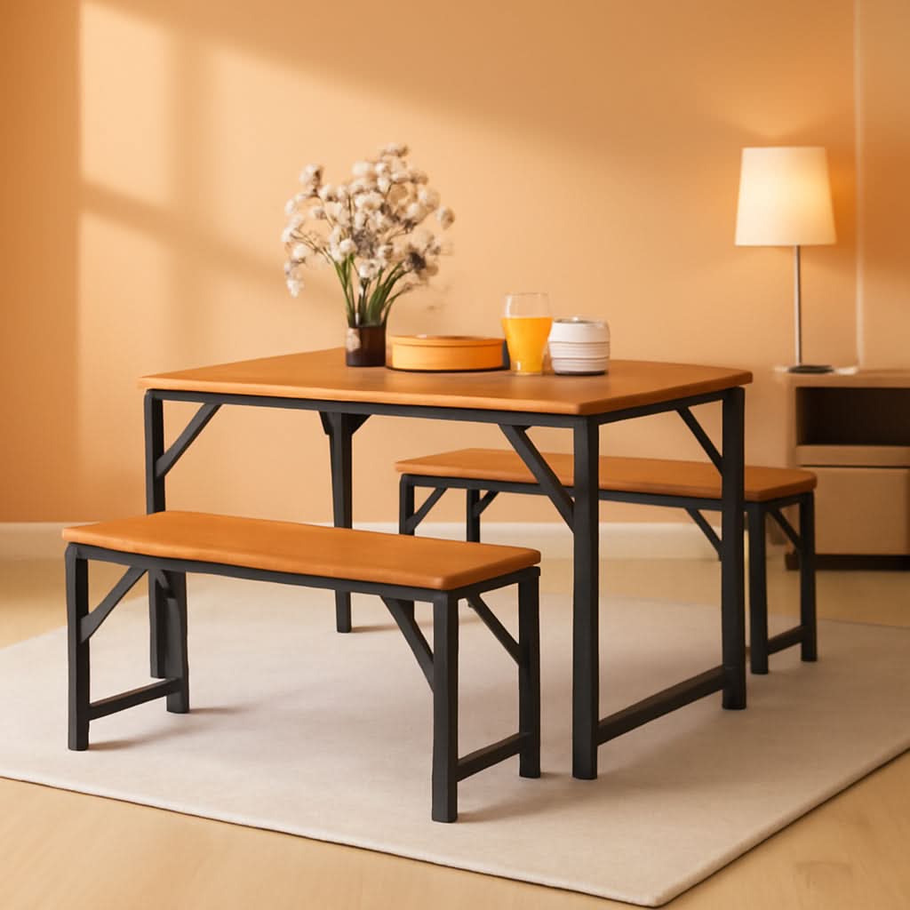 3 Piece Patio Dining Set For Six With 53 Inch Acacia Wood Table And Space Saving Benches-0