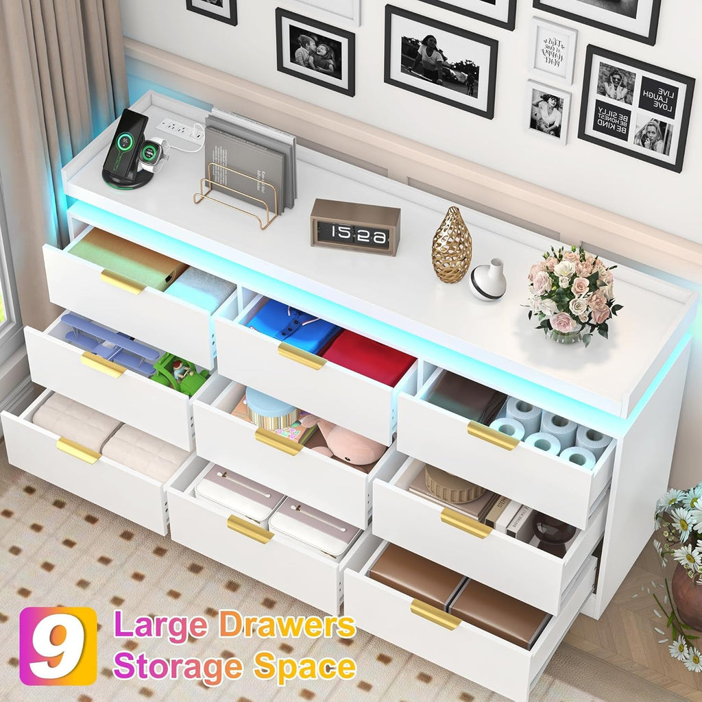 White Dresser With Integrated LED Lighting Charging-2