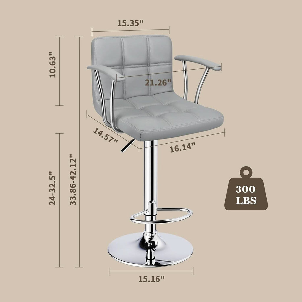 Counter Height Bar Stools Set 2 Armrest Swivel Leather Grey-2