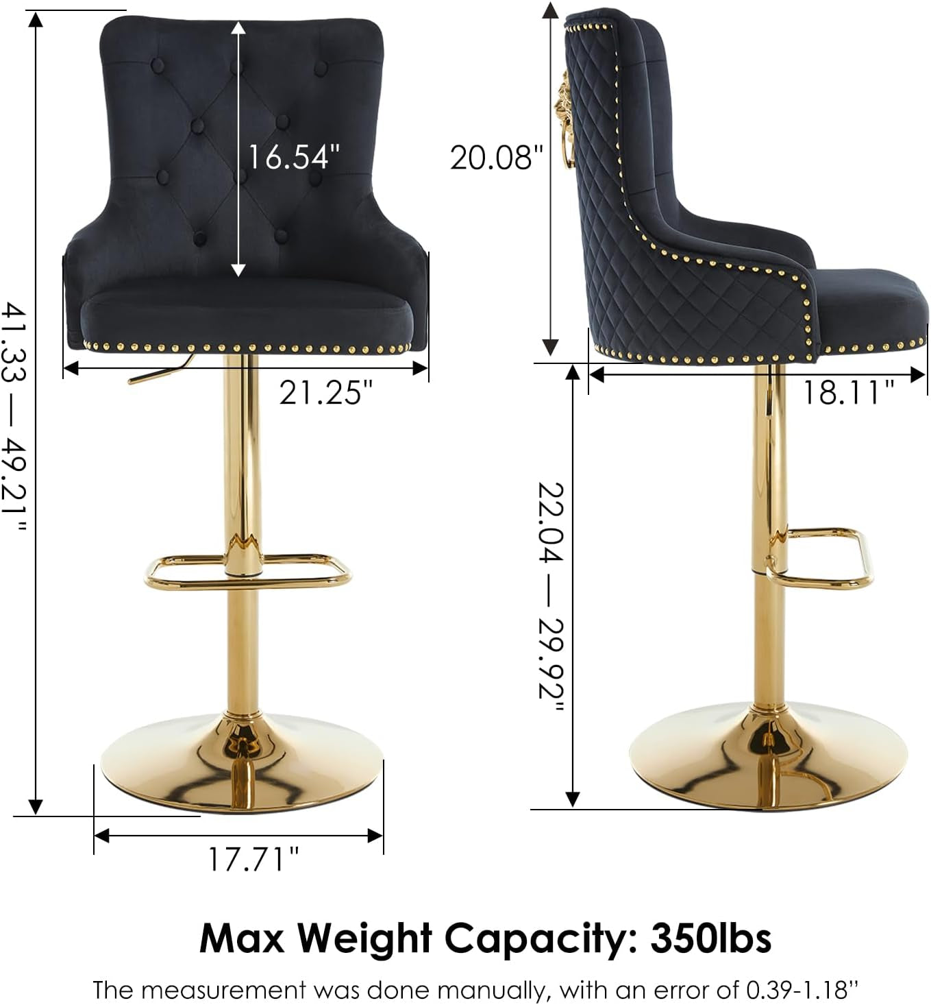 Black Velvet Swivel Bar Stools With Gold Lion Pull Ring-1