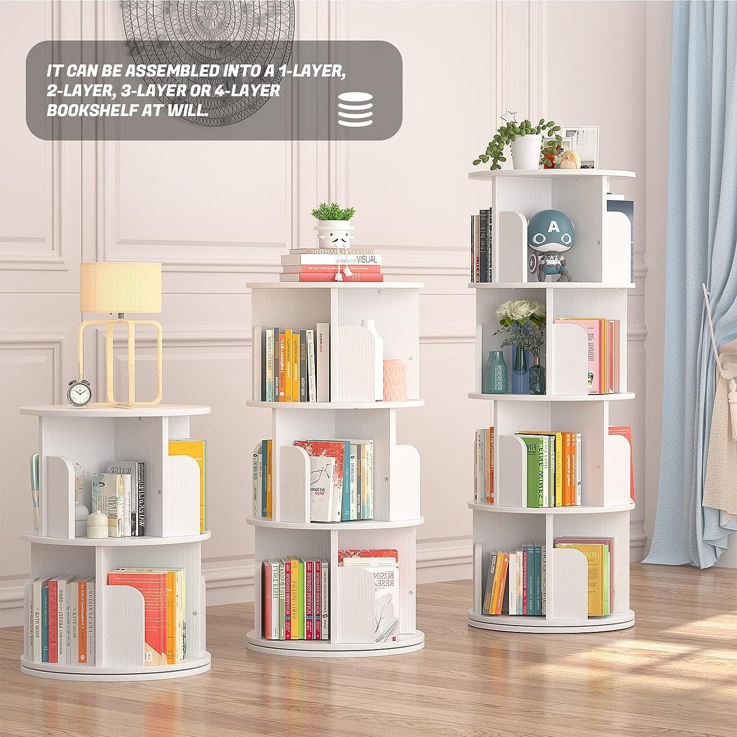 Rotating Corner Bookshelf 360 Degree White Storage-4