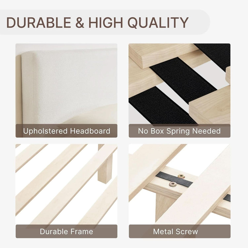 Queen Size Luxurious Upholstered Platform Bed Frame-3