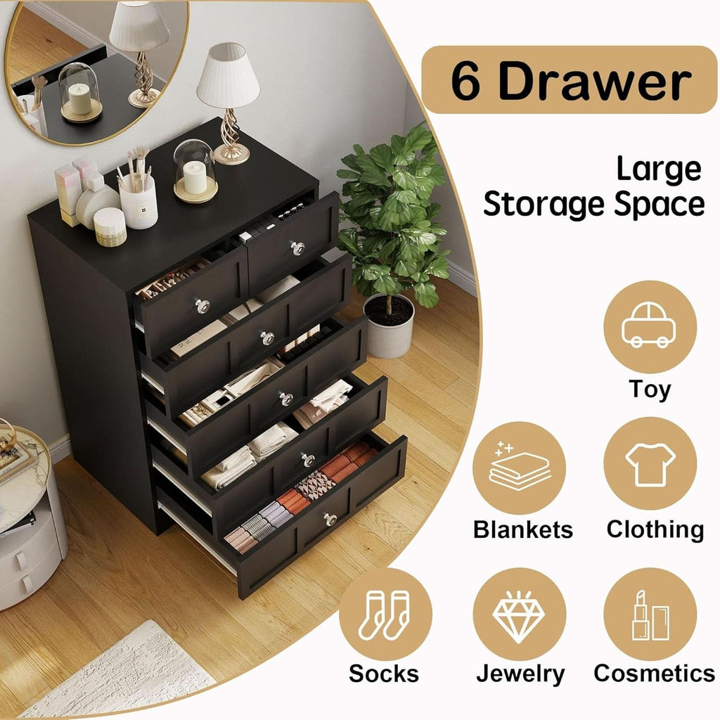 Black Fluted 24 Inch Dresser For Bedroom Storage Solutions-4