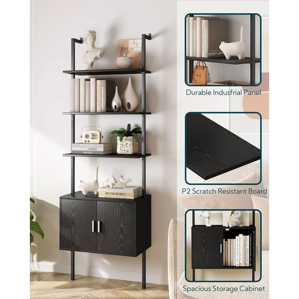 73 Inch Tall Bookshelf Black Wood Grain Living Room-3