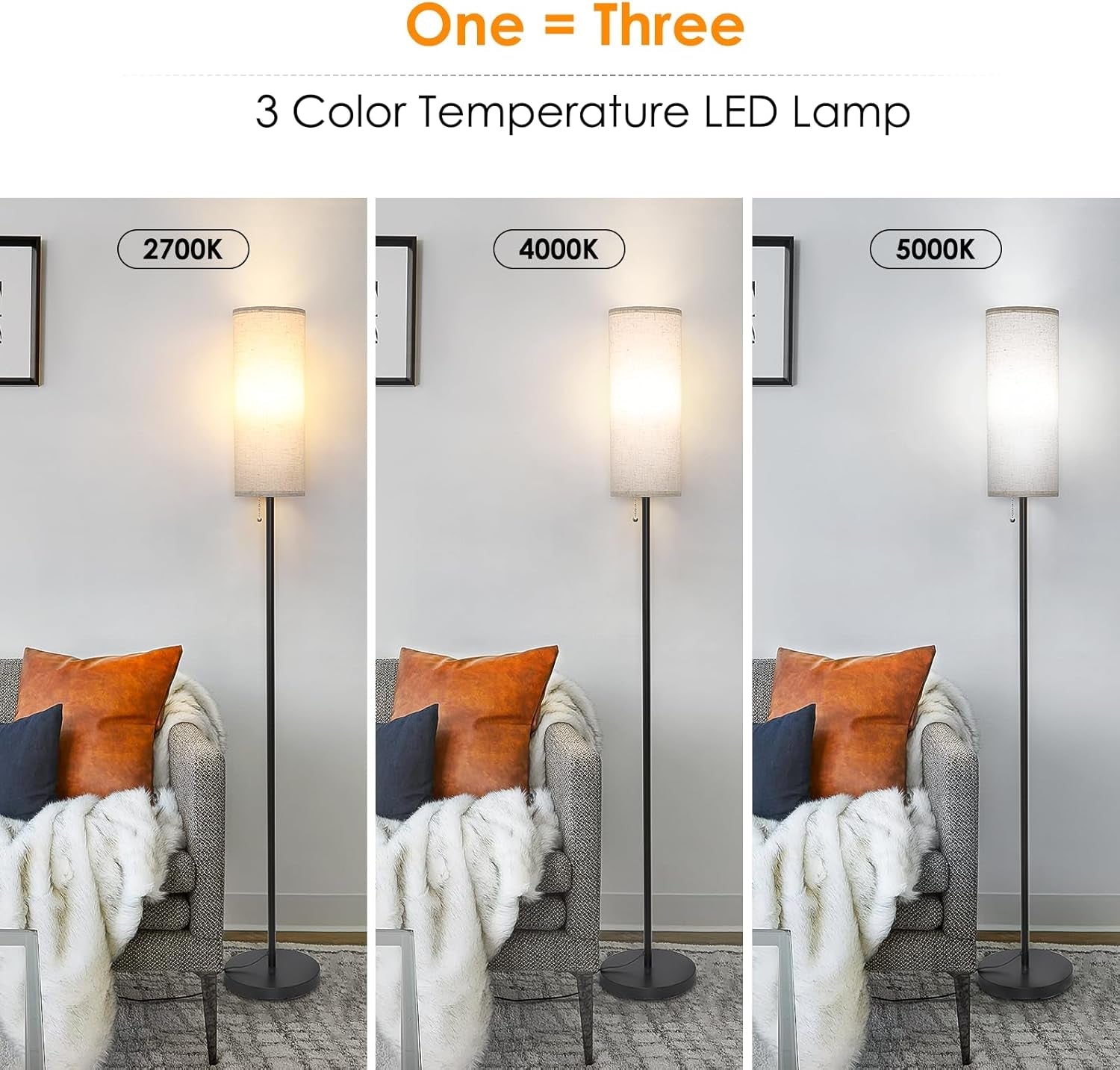 Tall Black Floorstanding Lamp Triple Color Temperatures-1