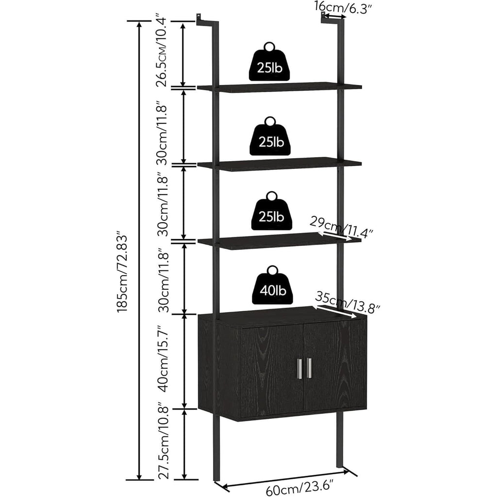 73 Inch Tall Bookshelf Black Wood Grain Living Room-1