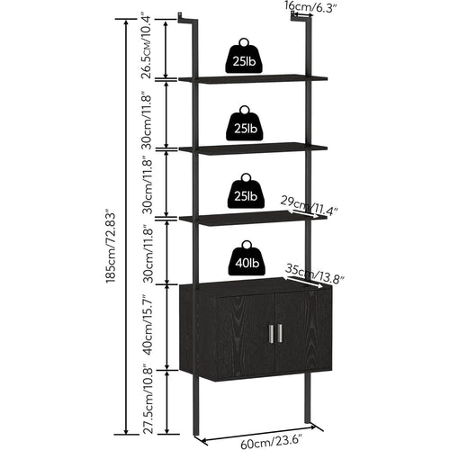 73 Inch Tall Bookshelf Black Wood Grain Living Room-1