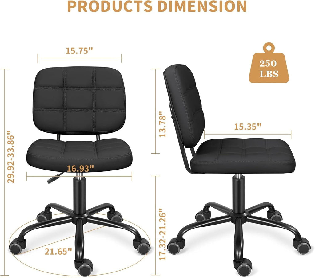 Armless Rolling Desk Chair Black Height Adjustable-2