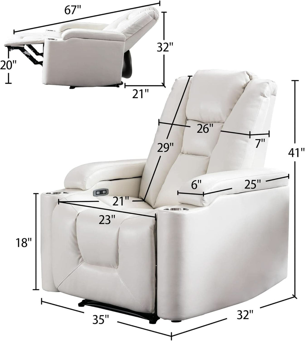 Cream White Power Recliner Chair With USB Ports And Hidden Storage-1