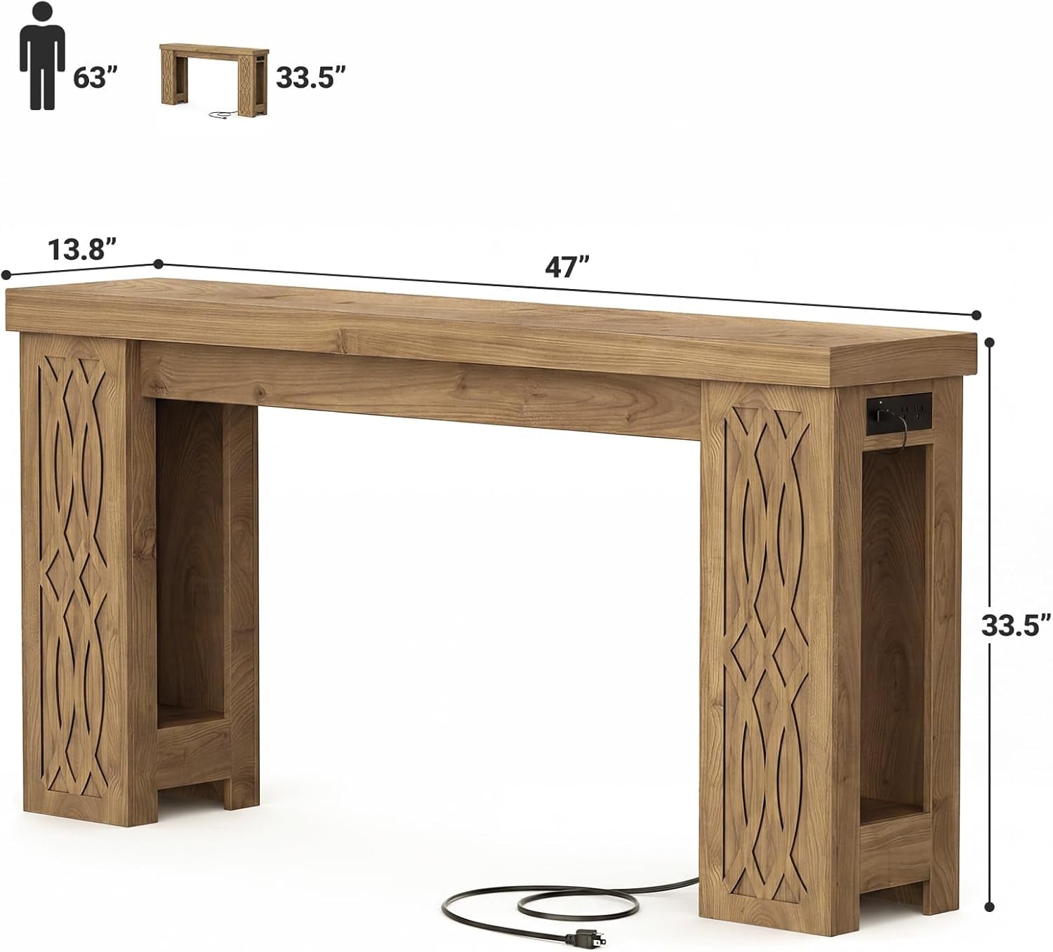Forty Seven Inch Rustic Console Table With Built In Outlet-1