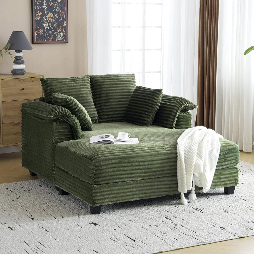 56-Inch Oversized Corduroy Lounge Chair With Armrests-2