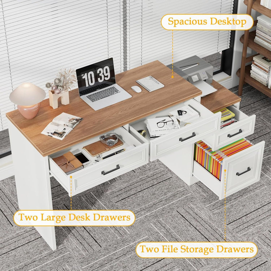 61 Inch Distressed Farmhouse Computer Desk Storage-2