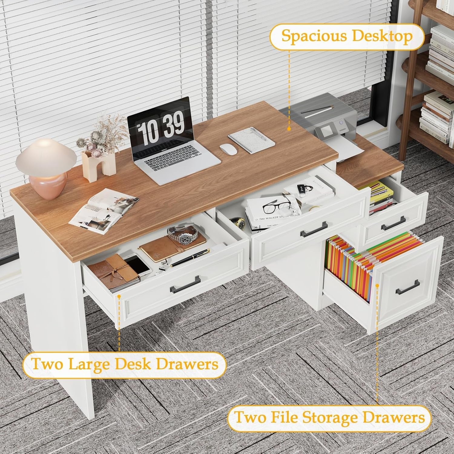 61 Inch Distressed Farmhouse Computer Desk Storage-2