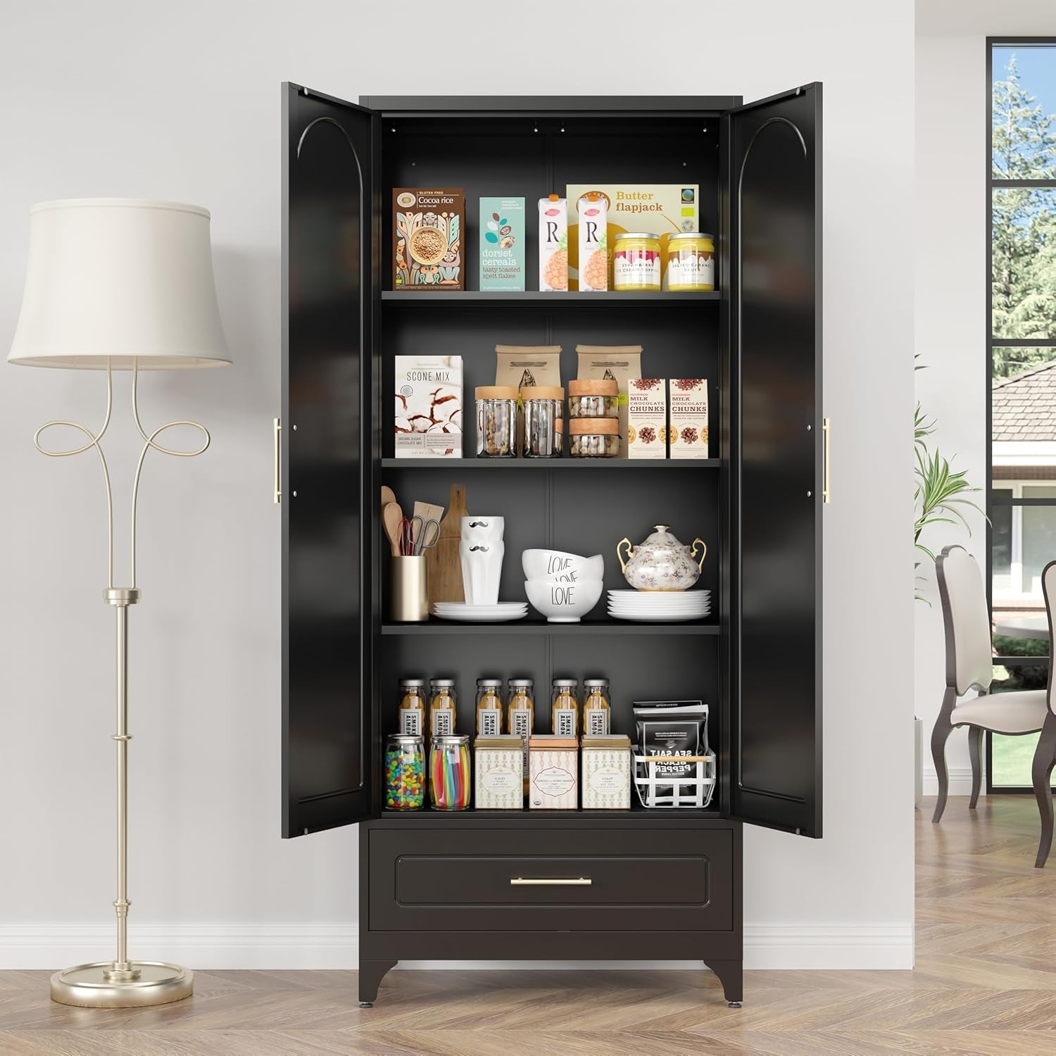 75In Black Industrial Pantry Cabinetry With Drawers-1