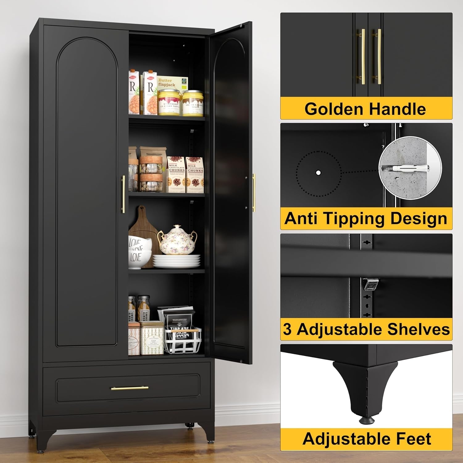 75In Black Industrial Pantry Cabinetry With Drawers-4