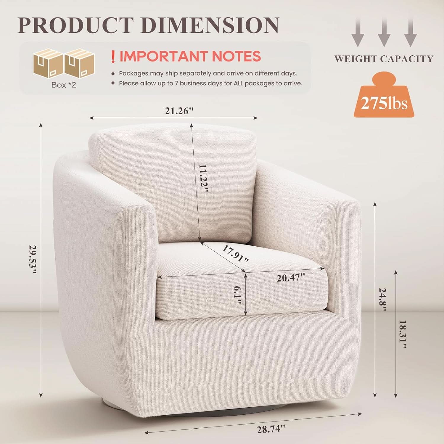 Beige 360 Degrees Swivel Armchairs Fully Assembled-1