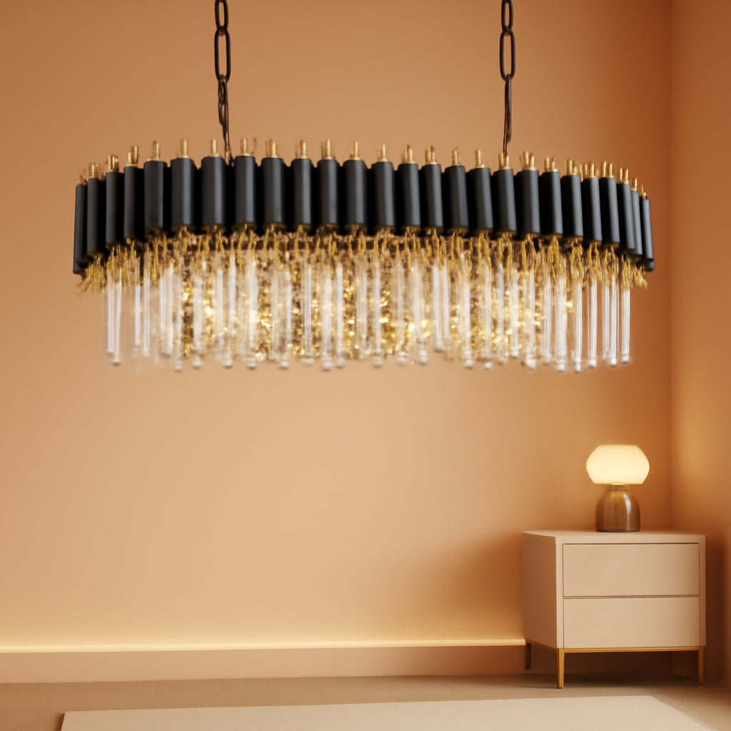 Elegant Black Gold Crystal Chandelier Thirty Three Inch-0