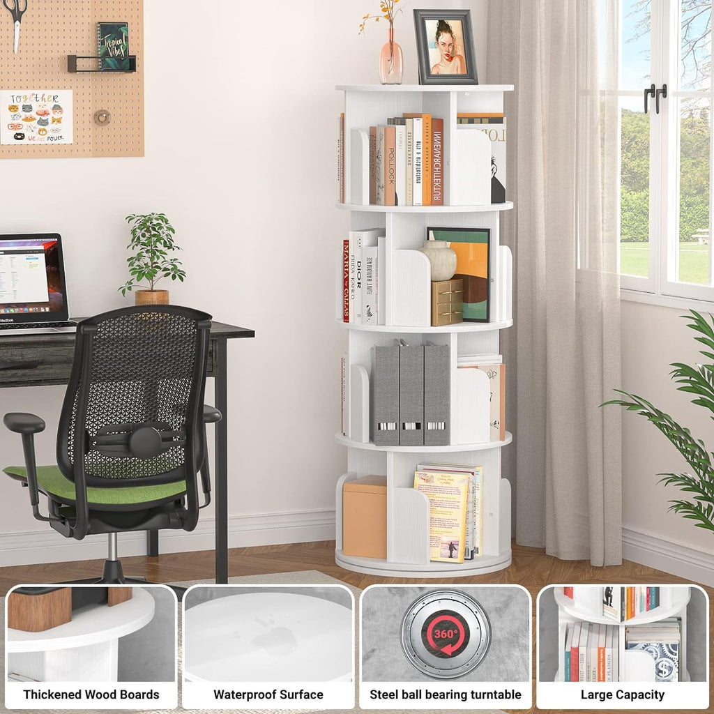 Rotating Corner Bookshelf 360 Degree White Storage-3