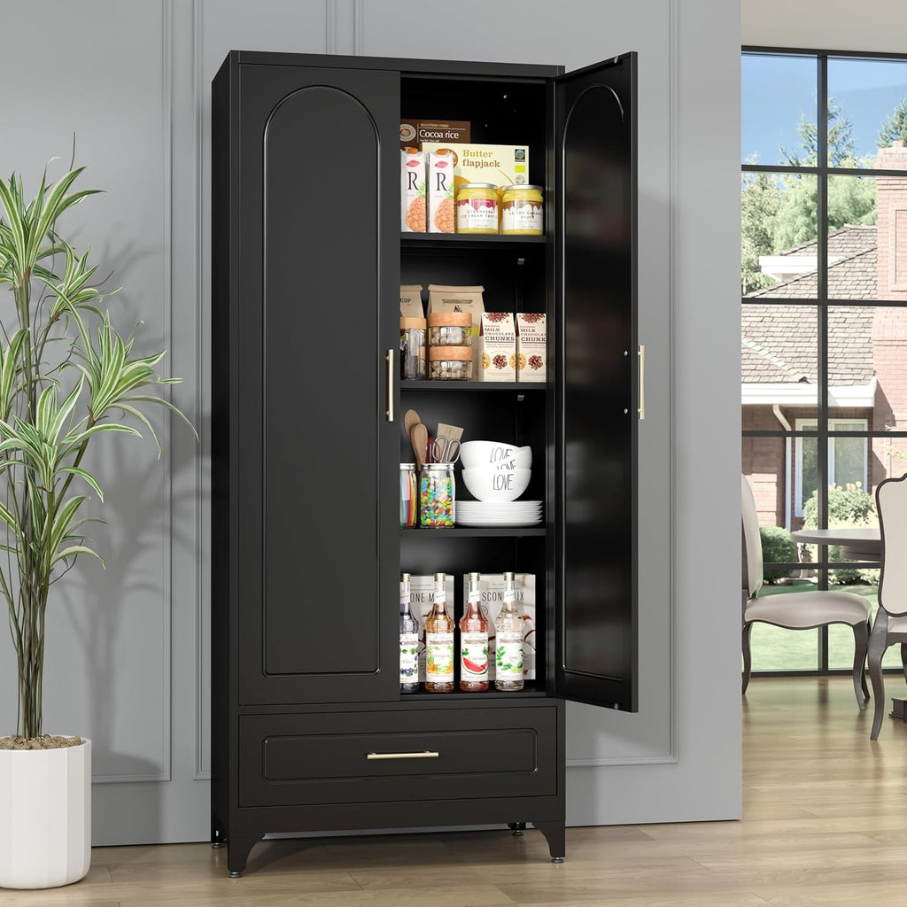 75In Black Industrial Pantry Cabinetry With Drawers-3