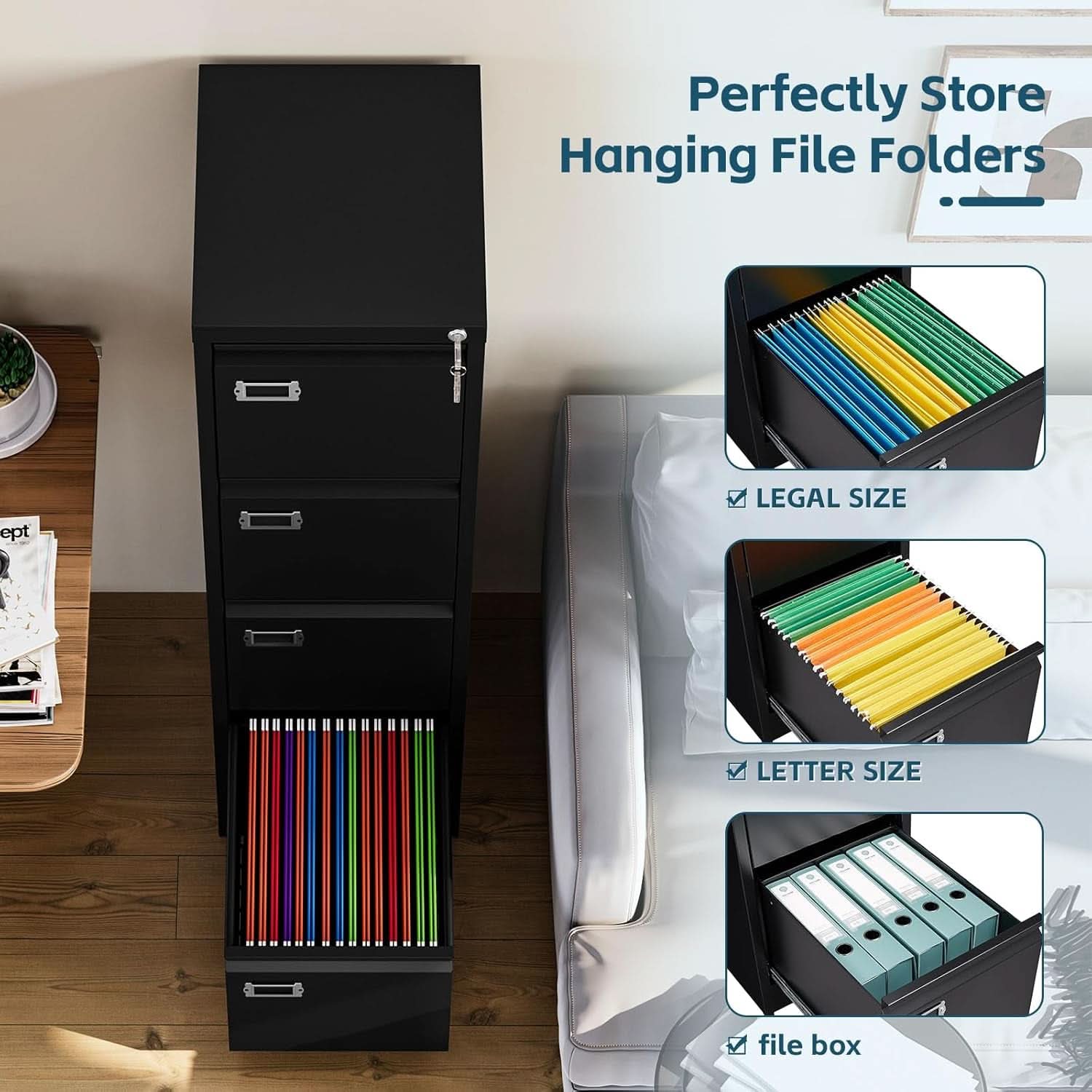 Four Drawer Filing Cabinet With Lock For Home Office-3