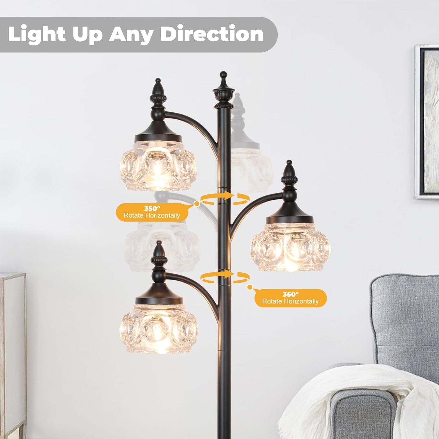 Black 66Inch Tall Floor Lamp Dimmable Bulbs Included-3