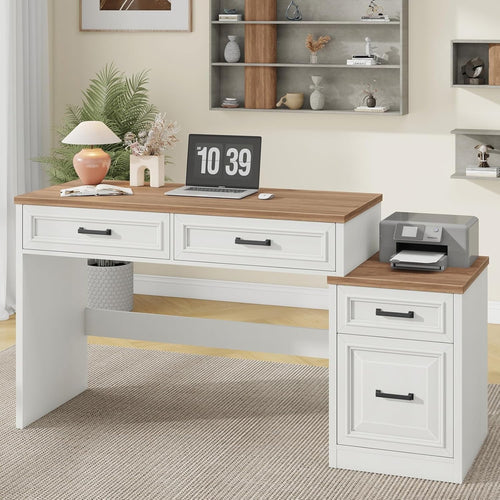 61 Inch Distressed Farmhouse Computer Desk Storage-0