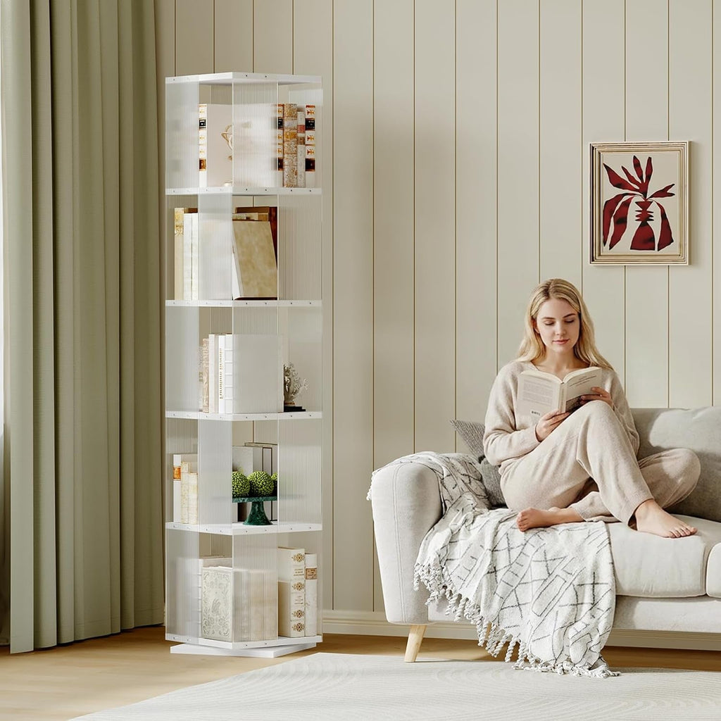 5-Tier Rotating Bookshelf With Clear Acrylic Panels-1