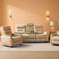 Khaki Premium Quality Leather Power Recliner Sofa USB Port-0