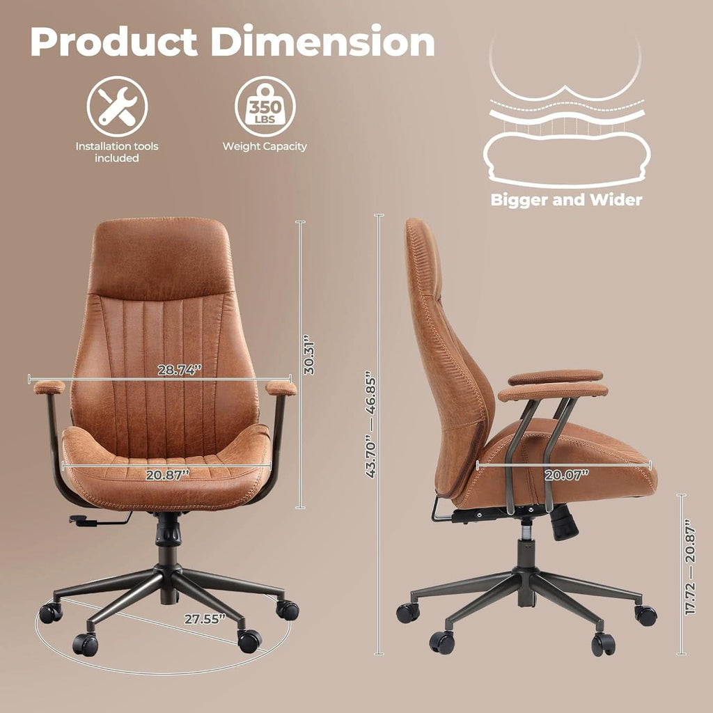Ergonomic Mid Century Leather Office Chair With Lumbar-1