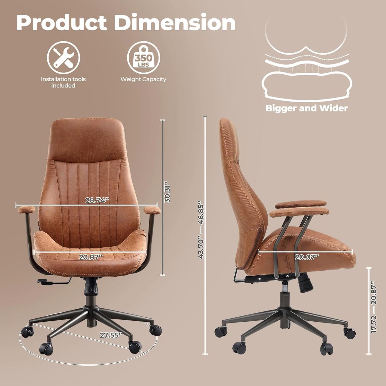 Ergonomic Mid Century Leather Office Chair With Lumbar-1
