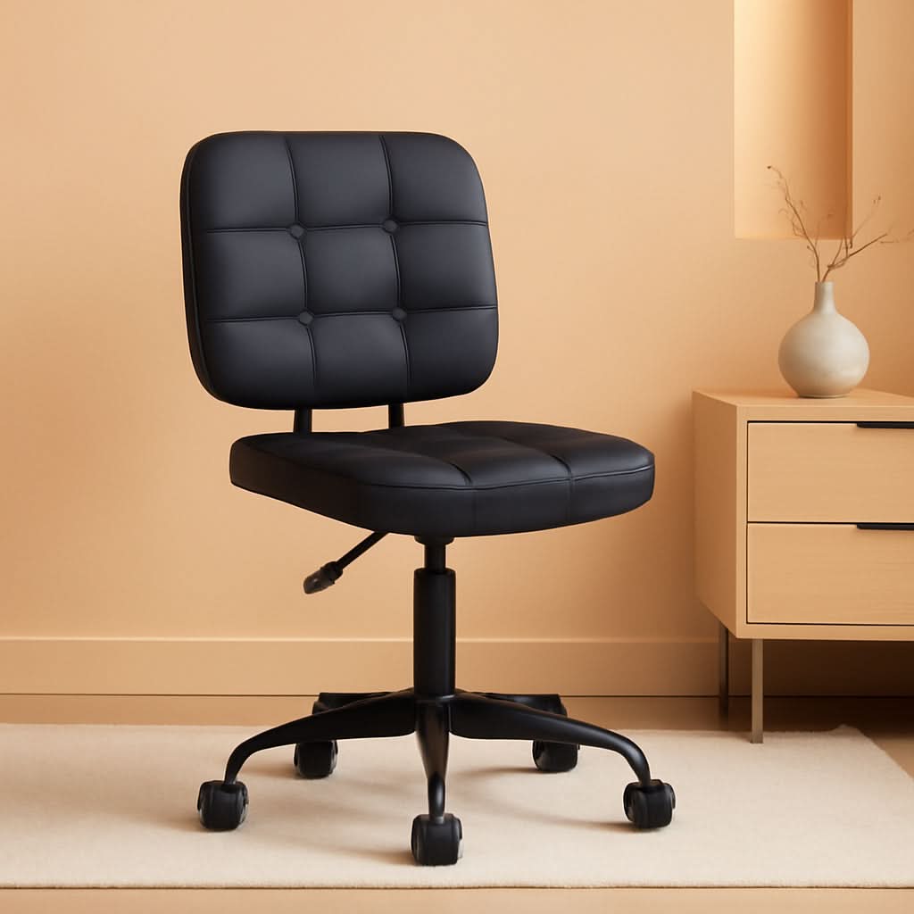 Armless Rolling Desk Chair Black Height Adjustable-0