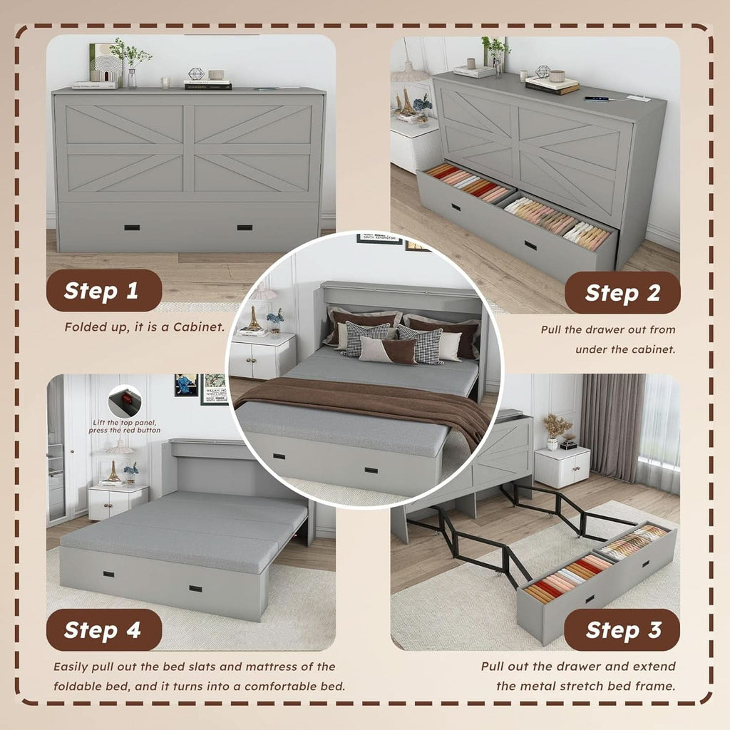 57 Inch Murphy Bed With Integrated Storage Solution-3
