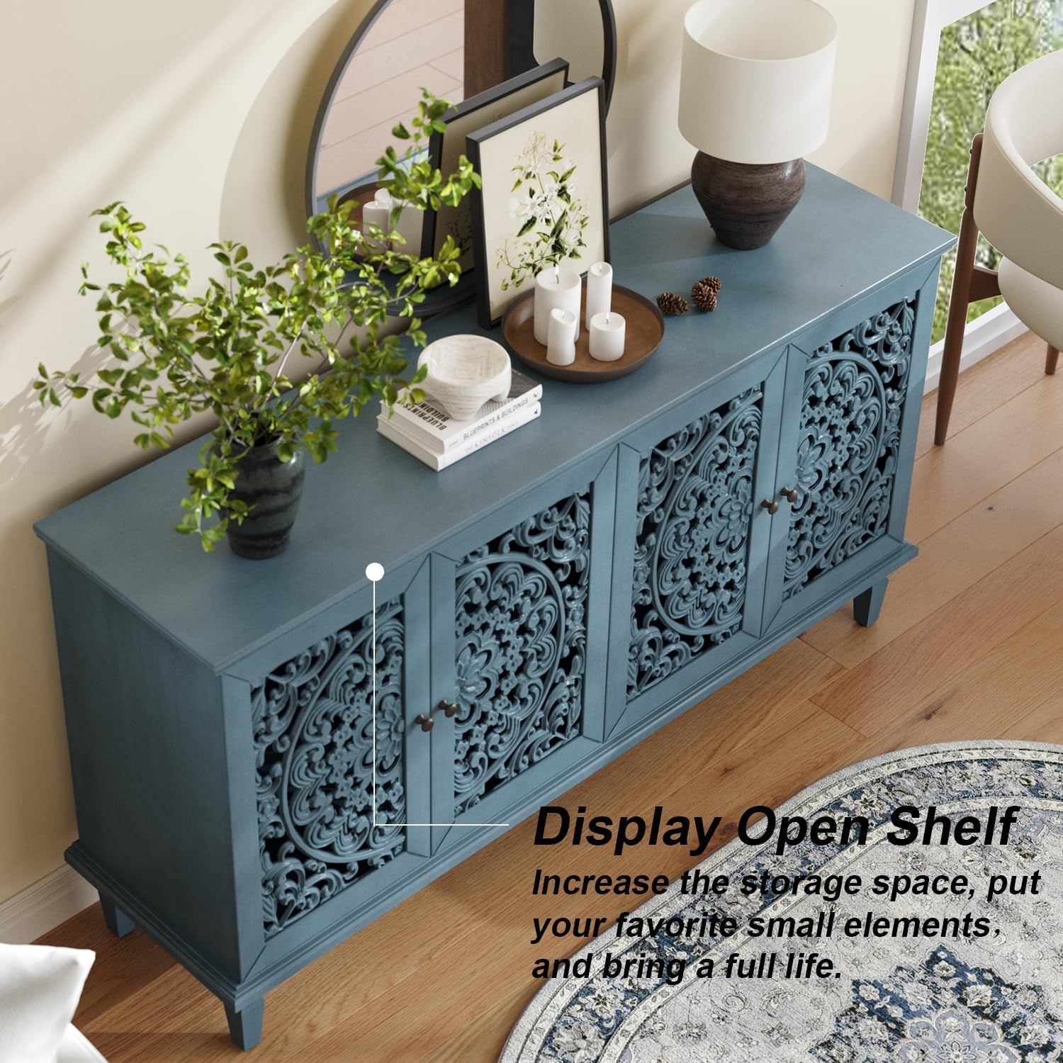 Vintage Sixty Inch Hollow Carved Console Sideboard-4