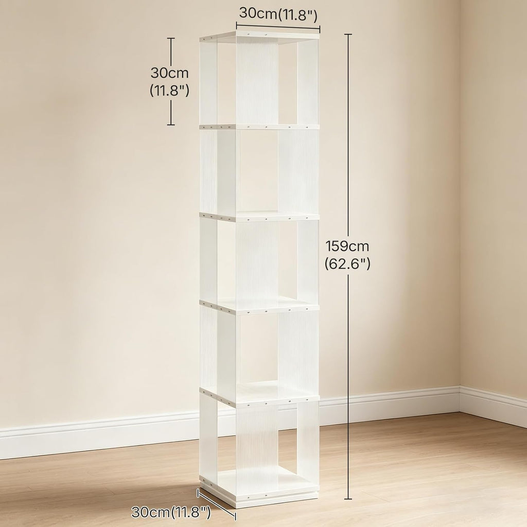 5-Tier Rotating Bookshelf With Clear Acrylic Panels-2