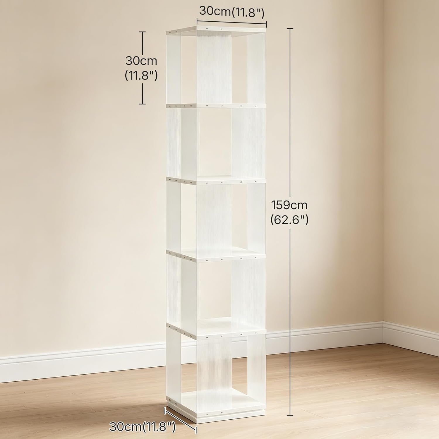 5-Tier Rotating Bookshelf With Clear Acrylic Panels-2