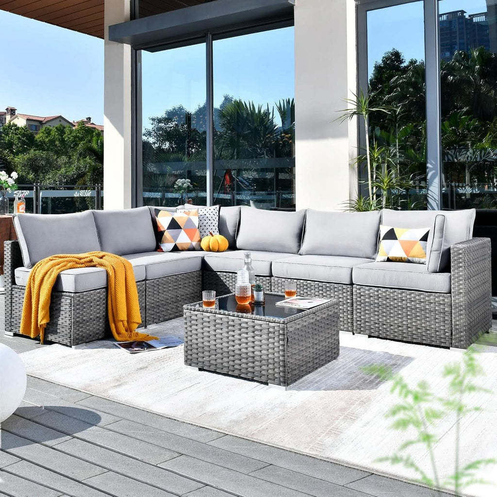 Outdoor Seven Piece Conversation Set with Coffee Table-4